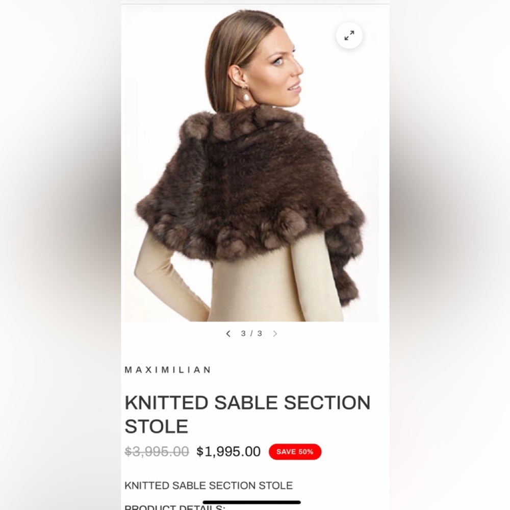 Woven/Knit Genuine Mink Fur Jacket, Shawl or Stole w/Ruffled Neckline - Picture 9 of 10